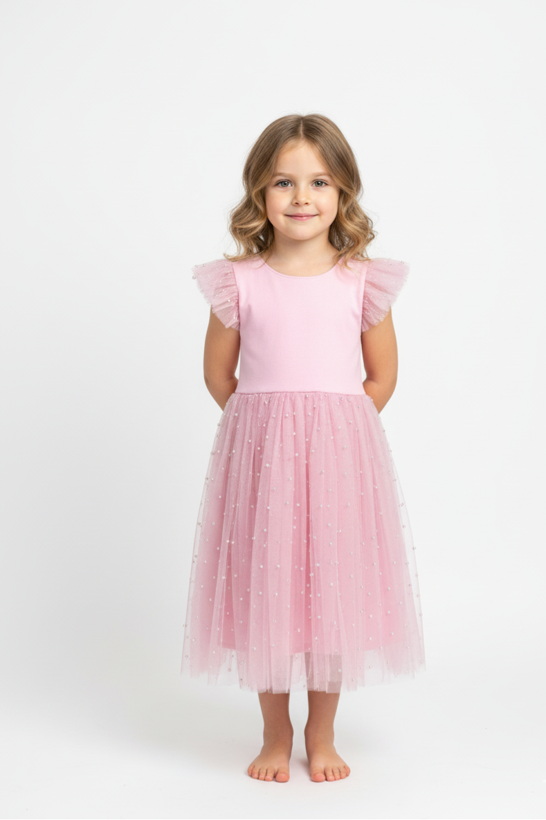 Pērle – eleganta meiteņu kleita ar pasakainu tilla siluetu