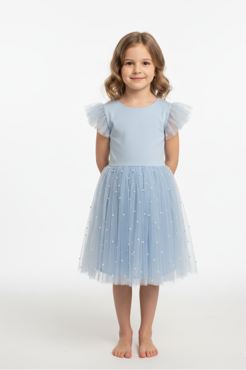 Pērle – eleganta meiteņu kleita ar pasakainu tilla siluetu