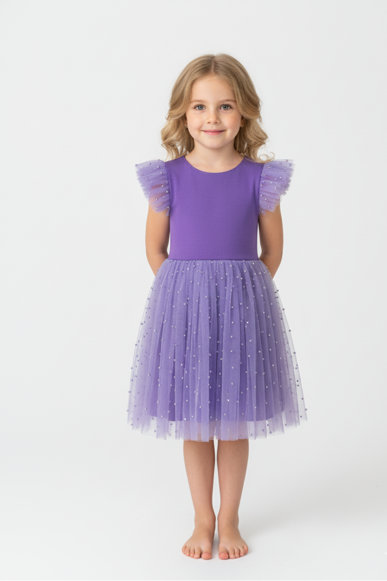 Pērle – eleganta meiteņu kleita ar pasakainu tilla siluetu