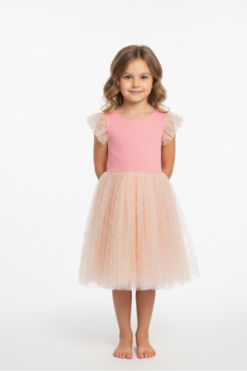 Pērle – eleganta meiteņu kleita ar pasakainu tilla siluetu